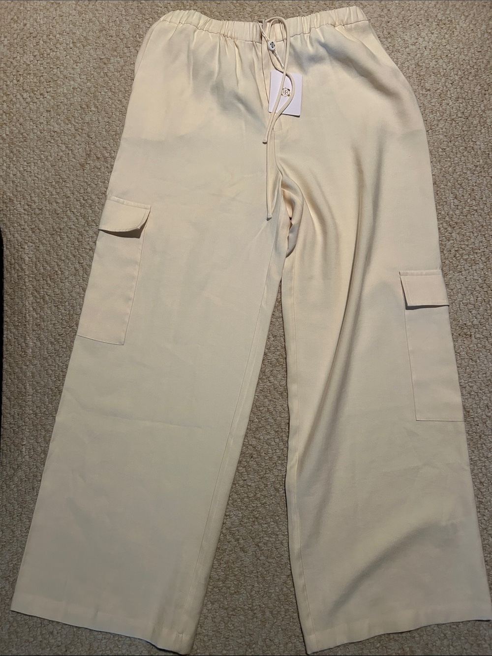 Wayf Cargo Drawstring Elastic Waist Zip Pants in Cream